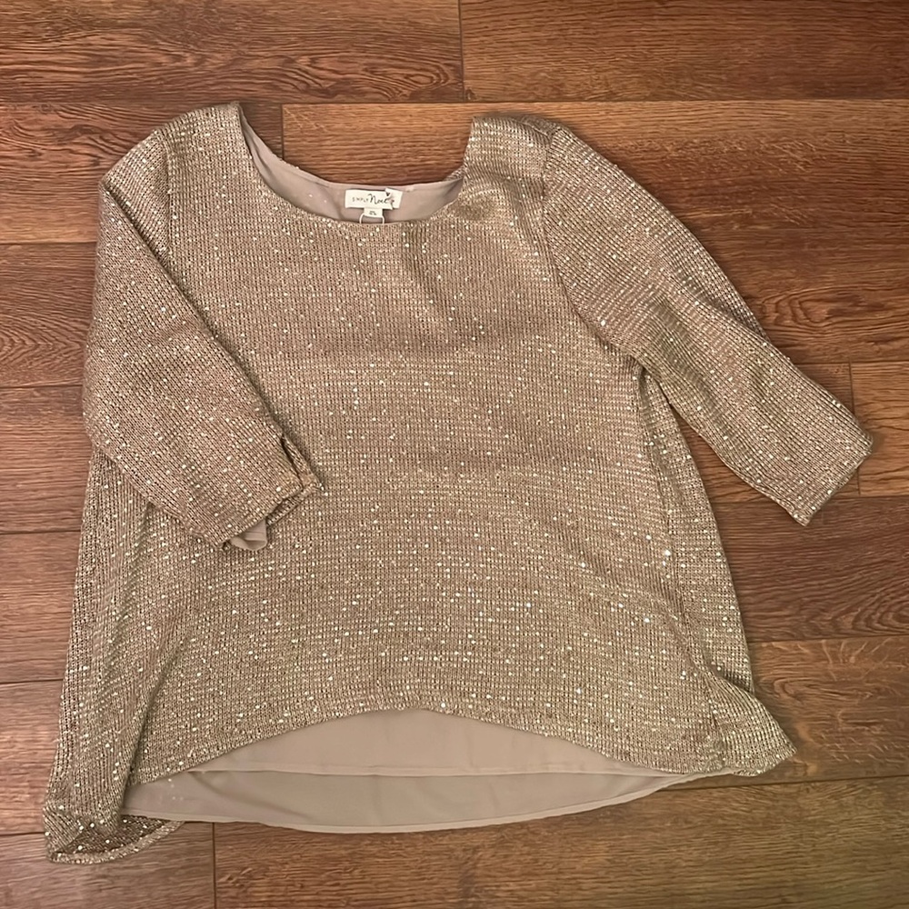 NWT Simply Noelle XXL Gold/Tan Sweater with Sequins